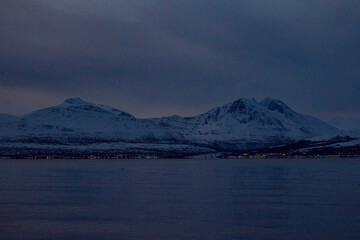 Telegrafbukta beach on southern Tromsøya, captured during Norway’s polar night