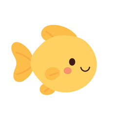 Golden round fish with smooth surface, happy face, and shiny fins. Bright aquatic pet illustration for playful underwater or sunshine designs.