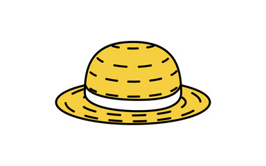 麦わら帽子のシンプルな線画イラスト、夏のイラスト