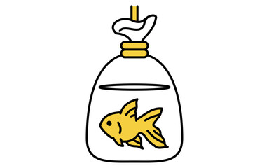 金魚すくいですくった金魚のシンプルな線画イラスト、夏のイラスト