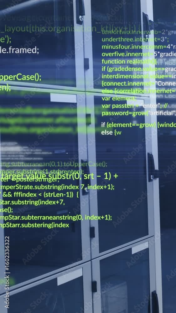 Poster animation of data processing against computer server room