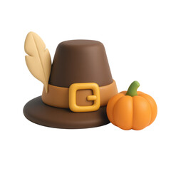 Festive pilgrim hat with pumpkin decoration for autumn celebrations and Thanksgiving festivities