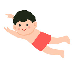 Cartoon Illustration of Boy Swimming