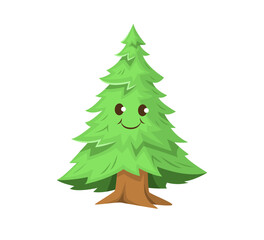 Cartoon pine tree with cute smiling face