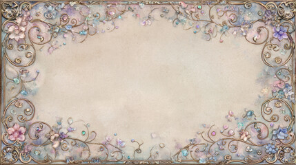 border of pastel watercolor vines and florals framing soft parchment background
