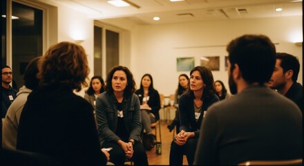 Group of people in casual business attire engaged in networking event or team meeting. Professional development and communication skills concept. Indoor corporate gathering.