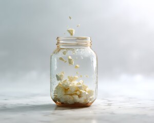 Savings jar cracked with profits flying out, economic explosion