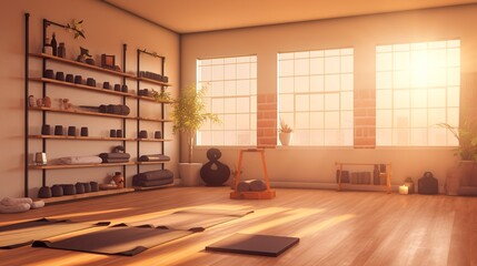 A photo of a yoga room with props