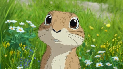 Curious little prairie dog exploring a blooming meadow