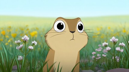 Cute prairie dog exploring a meadow with curiosity and wonder