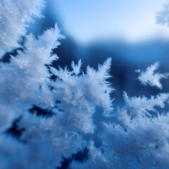 Macro shot of ice crystals forming on glass in winter