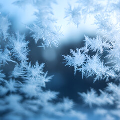 Macro shot of ice crystals forming on glass during winter