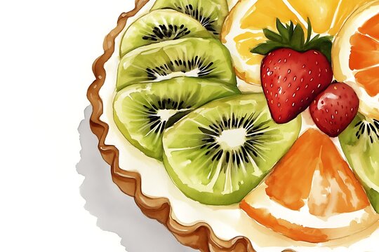 Vibrant fruit tart with kiwi strawberries and oranges - Powered by Adobe