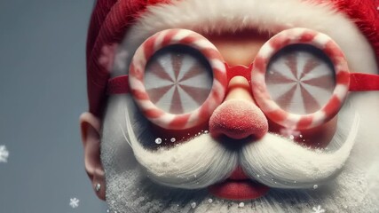 Santa Claus with candy cane glasses and fluffy white beard, winter   - Powered by Adobe