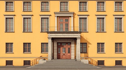 Fototapeta premium Modern school building facade with large windows and clean architecture