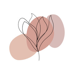 Folded Petals Botanical Illustration. A stylized flower with folded overlapping petals drawn in single line over warm earthy tones.