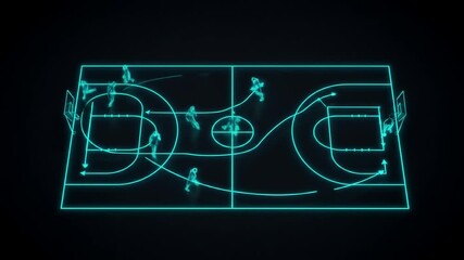 Futuristic basketball game strategy diagram showcasing players' movements and tactics - Powered by Adobe