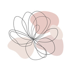 Soft Bloom Line Art. a graceful flower drawn in a single line and combined with soft blush abstract shapes, ideal for modern wall art and digital use.