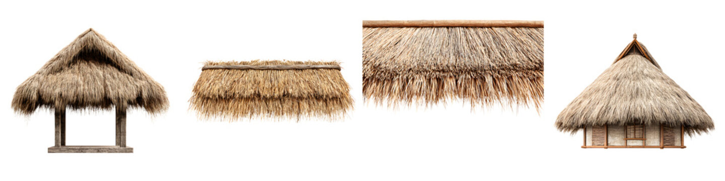 Thatched Roof Structures Isolated on White Background