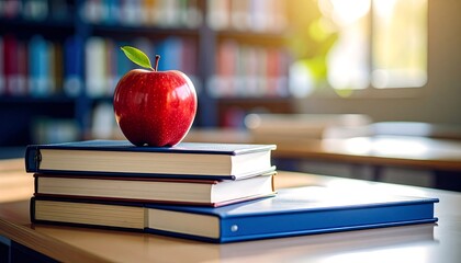 Illuminated scholastic atmosphere highlighting knowledge with a vibrant red apple