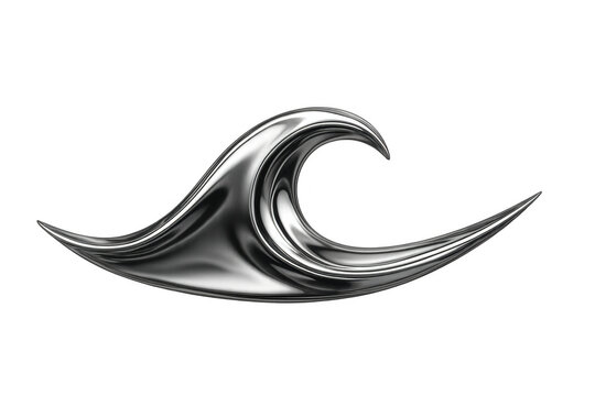 Sleek metallic silver wave curving dynamically, creating fluid motion against transparent backdrop, representing contemporary design and abstract elegance