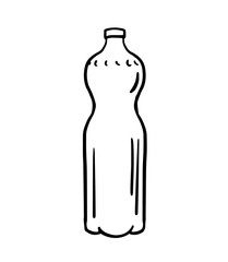 minimalist black line illustration of a plastic bottle featuring a narrow waist, screw cap and contour details. Clean, simple vector artwork evoking everyday packaging.