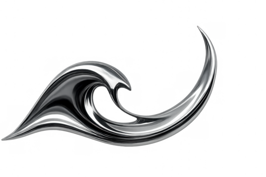 Chrome wave curving, creating dynamic loop against transparent backdrop, representing cutting-edge technological aesthetic