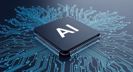 Bluetoned AI integrated circuit emphasizing cuttingedge tech and automated systems.