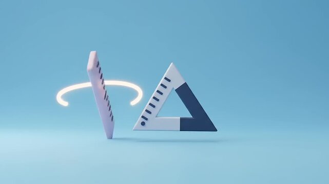 Colorful geometric shapes of a ruler and triangle on a blue background, symbolizing education and design