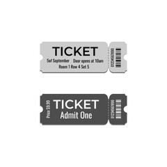 Gray and black ticket design, in flat style, stylish, and elegant tickets, vector illustration. Tickets for a movie, cinema, concert, film, show, festival, event, and other. 