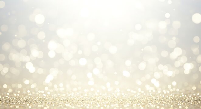 A soft and dreamy bokeh background features golden and white lights creating a - Powered by Adobe