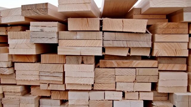 Stacked lumber in close-up shows the detailed wood grain pattern and texture