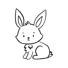 Cute Hand-Drawn Illustration of a Sitting Bunny Rabbit in Black and White