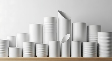 Minimalist Still Life of White Cylindrical Cans Against a Neutral Background