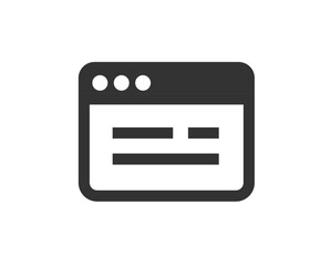 Website simple icon, web site webpage logo glyph pictogram element vector, online page sign symbol with text in browser window ui element black white
