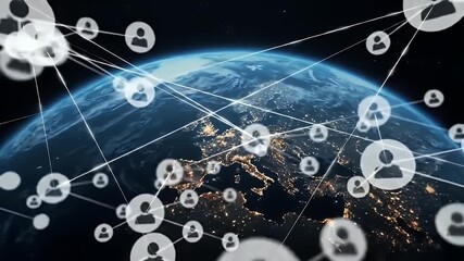 Global Network Connection over Earth with Digital Communication Technology and Abstract Data Transfer on Dark Background - Powered by Adobe