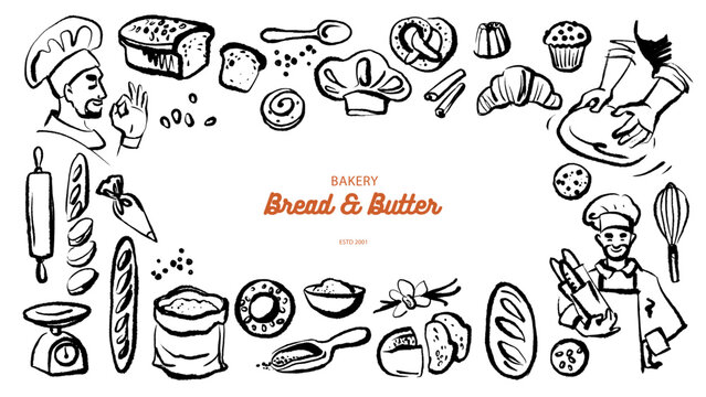 Hand drawn bakery retro poster. Vintage sketch vector illustration