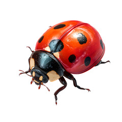Fototapeta premium Tiny ladybug in isometric view with exaggerated cuteness and subtle shine on shell and playful style and isolated white background Batch realistic clean bright simple modern stock image isolated o