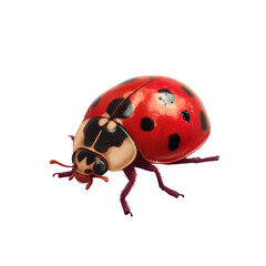 Fototapeta premium Tiny ladybug in isometric view with exaggerated cuteness and subtle shine on shell and playful style and isolated white background Batch realistic clean bright simple modern stock image isolated o