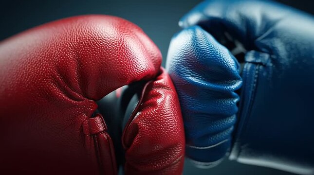 Clash of the Champions: Two boxing gloves clash in a display of intense competition, symbolizing struggle, and the indomitable spirit of combat.