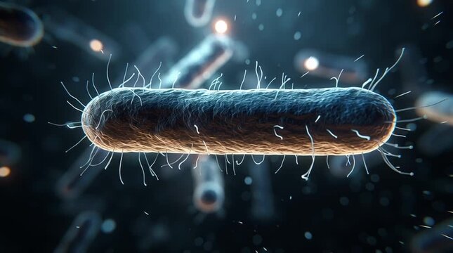 Microscopic Universe: A close-up view reveals the intricate world of a single microscopic bacterium, highlighting its detailed structure, intricate components.