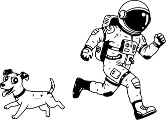 Obraz premium vector astronaut running with dog on white background .Generative AI 