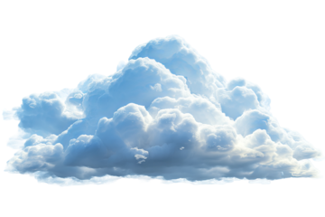 White fluffy cumulus cloud isolated on transparent background high‑resolution PNG cutout ideal for weather icons, dreamy sky graphics, natural cloud overlays, atmospheric poster designs