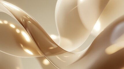 Abstract soft beige flowing 3D ribbons with gentle curves and smooth light transitions. Futuristic design concept for backgrounds and product placement