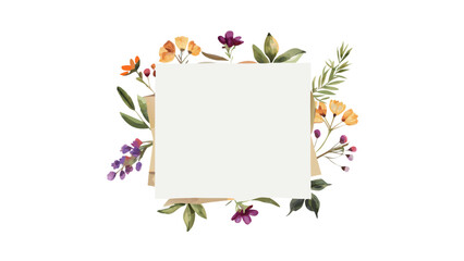 Blank floral frame with wildflowers and greenery