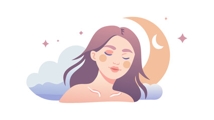 Peaceful woman sleeping under moonlight