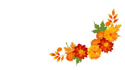 Obraz premium Curved floral border with autumn leaves and blossoms