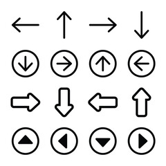 Arrow Icons Set, Minimalist Black and White Vector Arrows in Circle and Line Style
