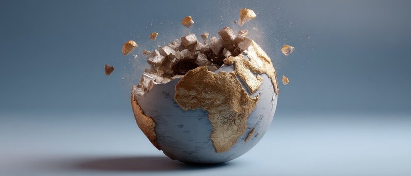Shattered globe depicting international crisis concept for global awareness design