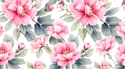 Obraz premium Flower watercolor seamless pattern with field and garden flowers. Wildflower watercolor background.